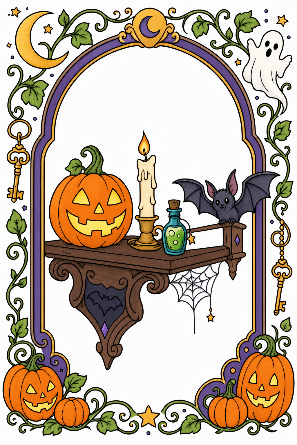 Halloween Shelf Display in an Ornate Border clean-digital colorized preview