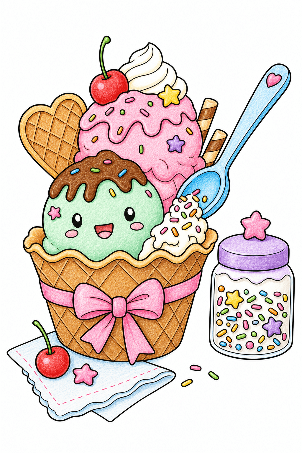 Ice Cream Basket with a Sprinkle Jar colored-pencil colorized preview