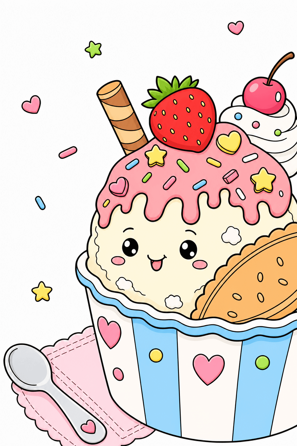 Smiling Ice Cream Cup with Fruit Toppings clean-digital colorized preview
