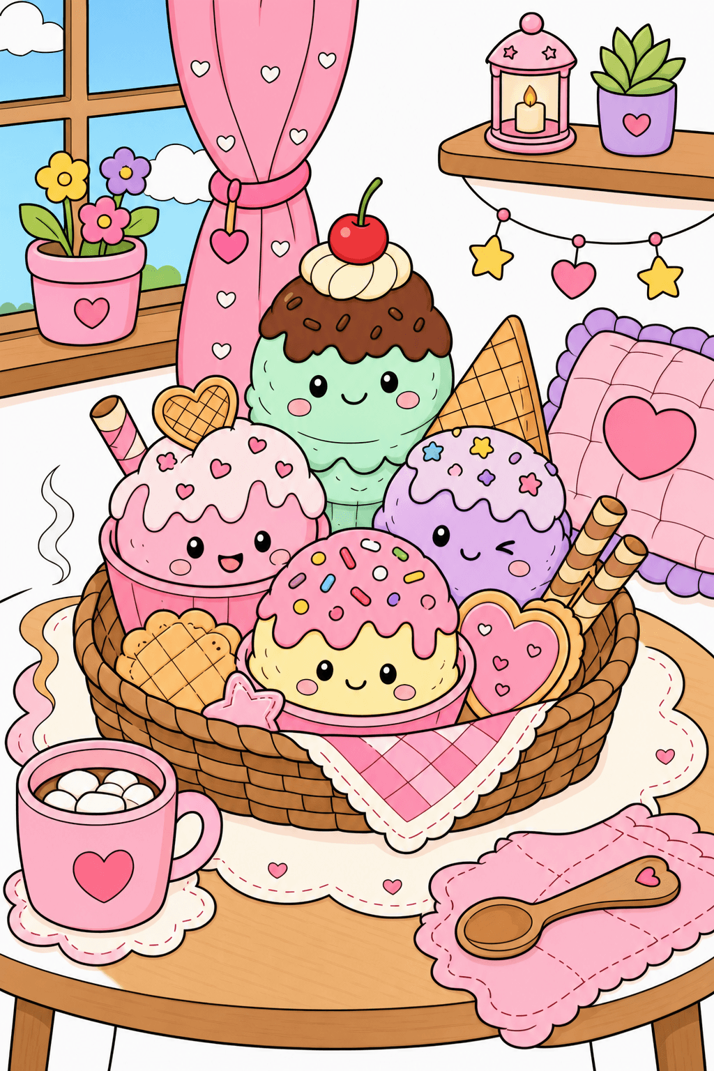 Basket of Smiling Ice Cream Treats Indoors clean-digital colorized preview
