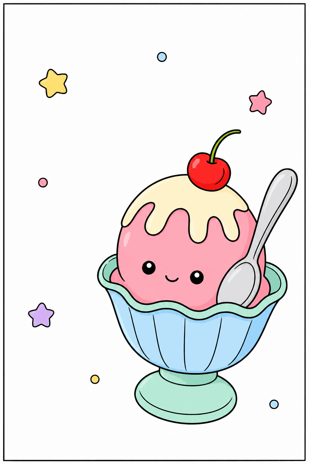 Easy Smiling Ice Cream Sundae clean-digital colorized preview