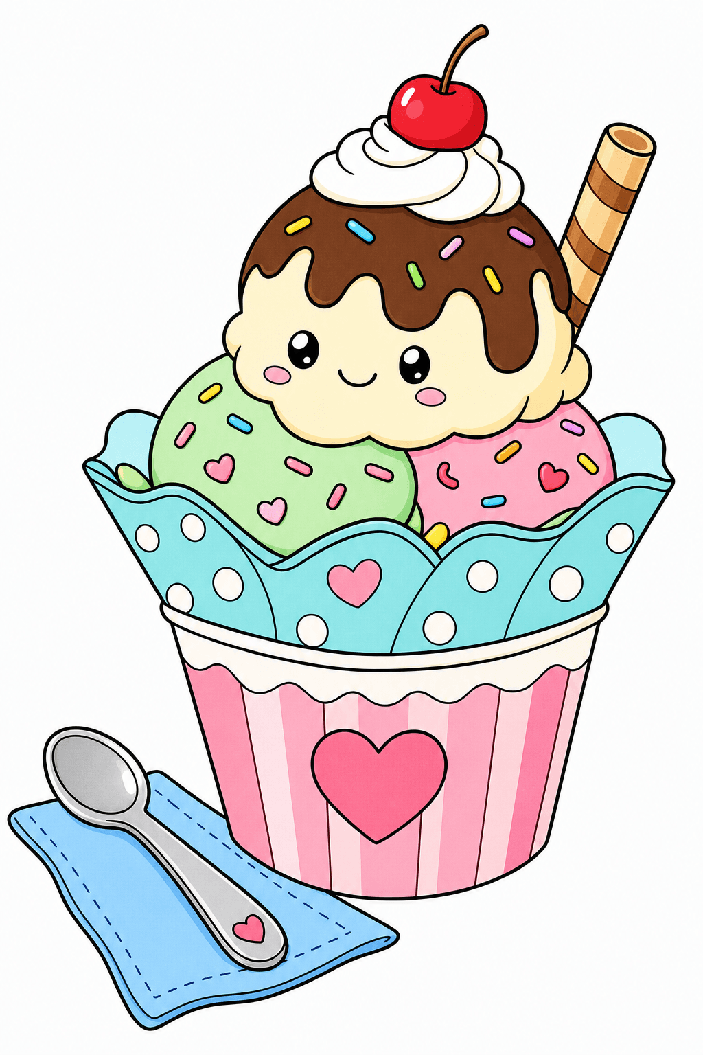 Smiling Ice Cream Sundae in a Decorated Cup clean-digital colorized preview