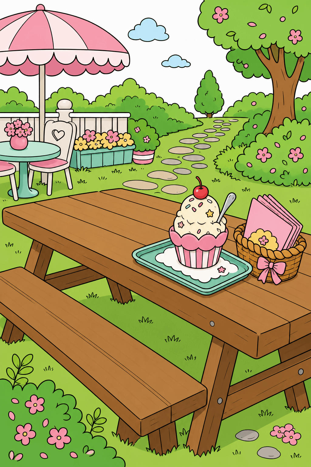 Ice Cream on a Garden Picnic Table clean-digital colorized preview