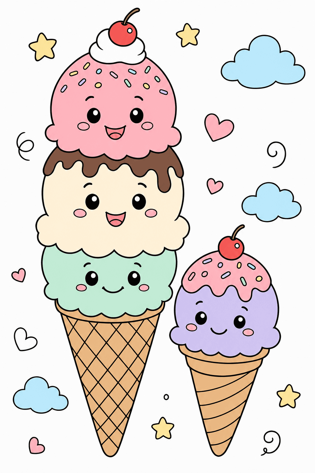 Smiling Ice Cream Cone Pair storybook colorized preview