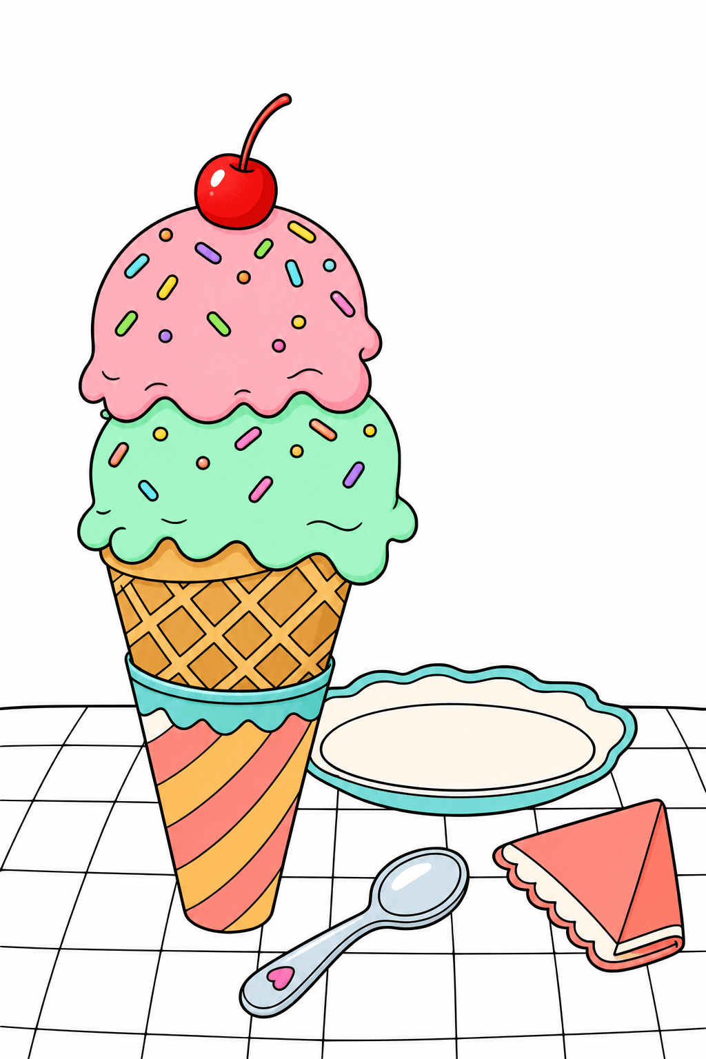 Double Scoop Ice Cream Cone on a Table clean-digital colorized preview