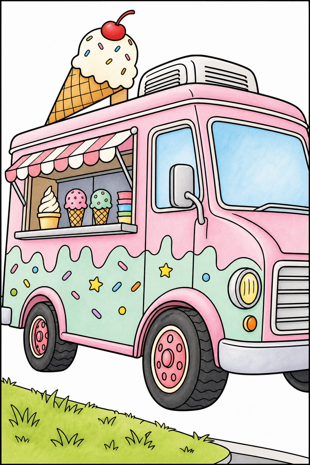 Close-Up Ice Cream Truck with Serving Window storybook colorized preview