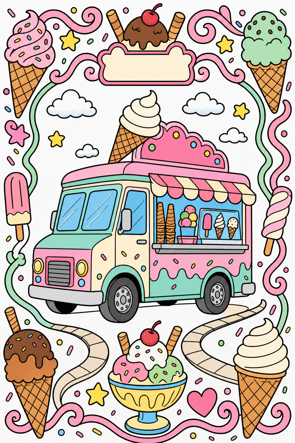 Ice Cream Truck with a Sweet Treat Border clean-digital colorized preview