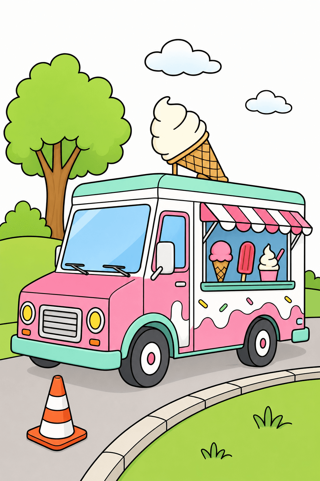 Easy Ice Cream Truck by the Road clean-digital colorized preview