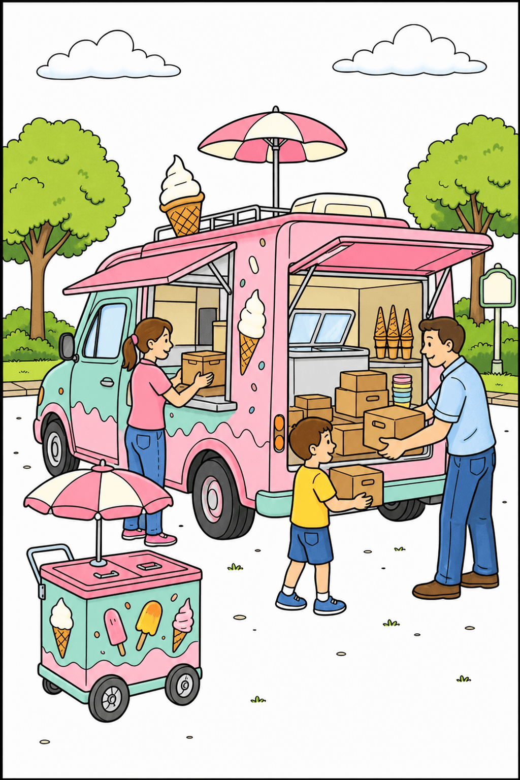 Family Scene at an Ice Cream Truck clean-digital colorized preview