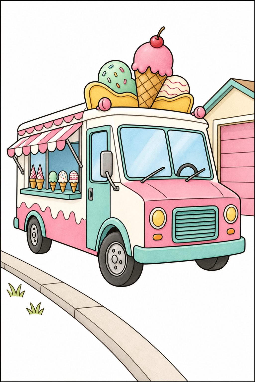 Ice Cream Truck with Rooftop Treats storybook colorized preview