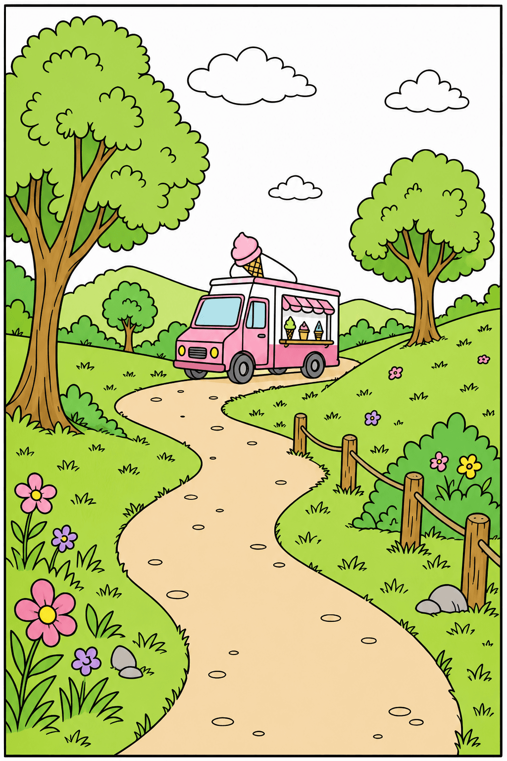 Ice Cream Truck on a Winding Country Path clean-digital colorized preview