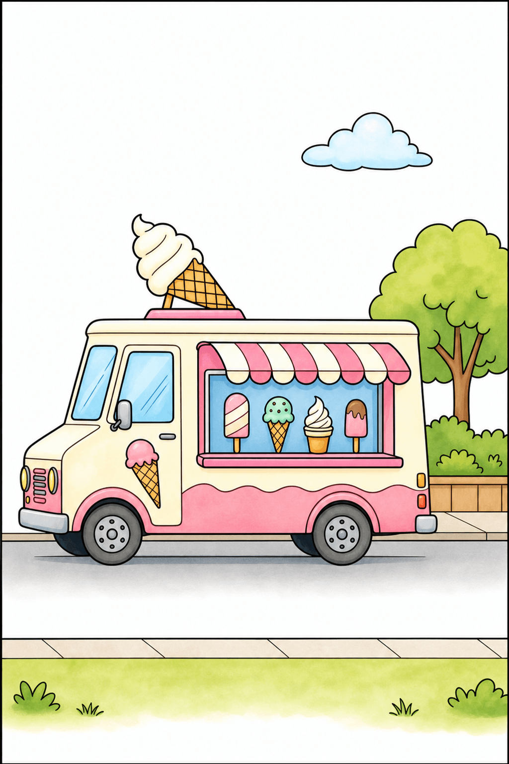 Ice Cream Truck on a Quiet Street storybook colorized preview