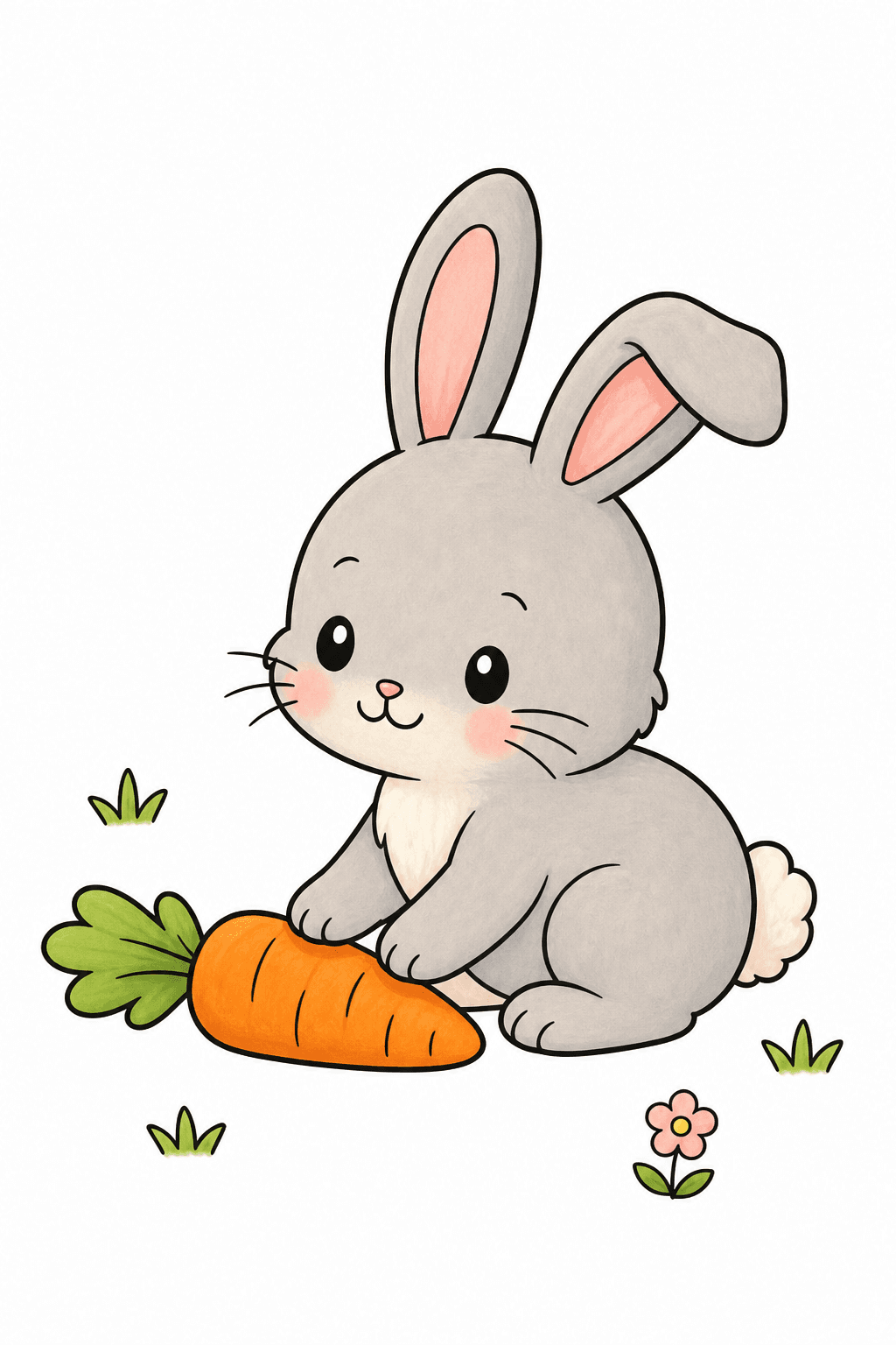 Kawaii Bunny Sitting Beside a Carrot storybook colorized preview