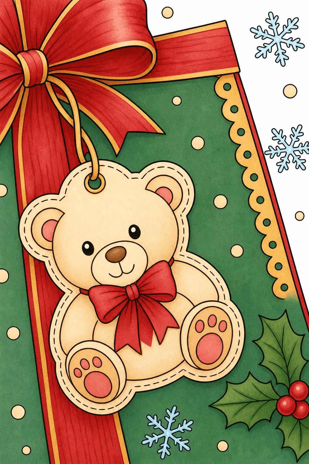 Christmas Present with Teddy Bear Gift Tag storybook colorized preview