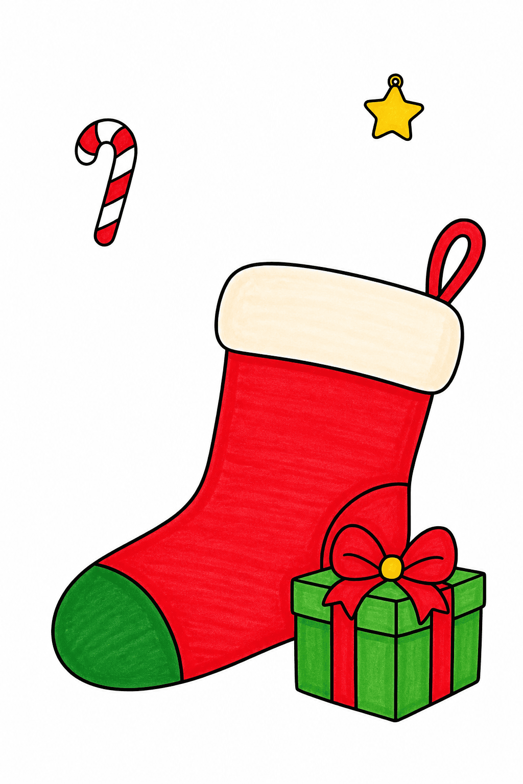 Simple Christmas Stocking with a Wrapped Gift marker colorized preview
