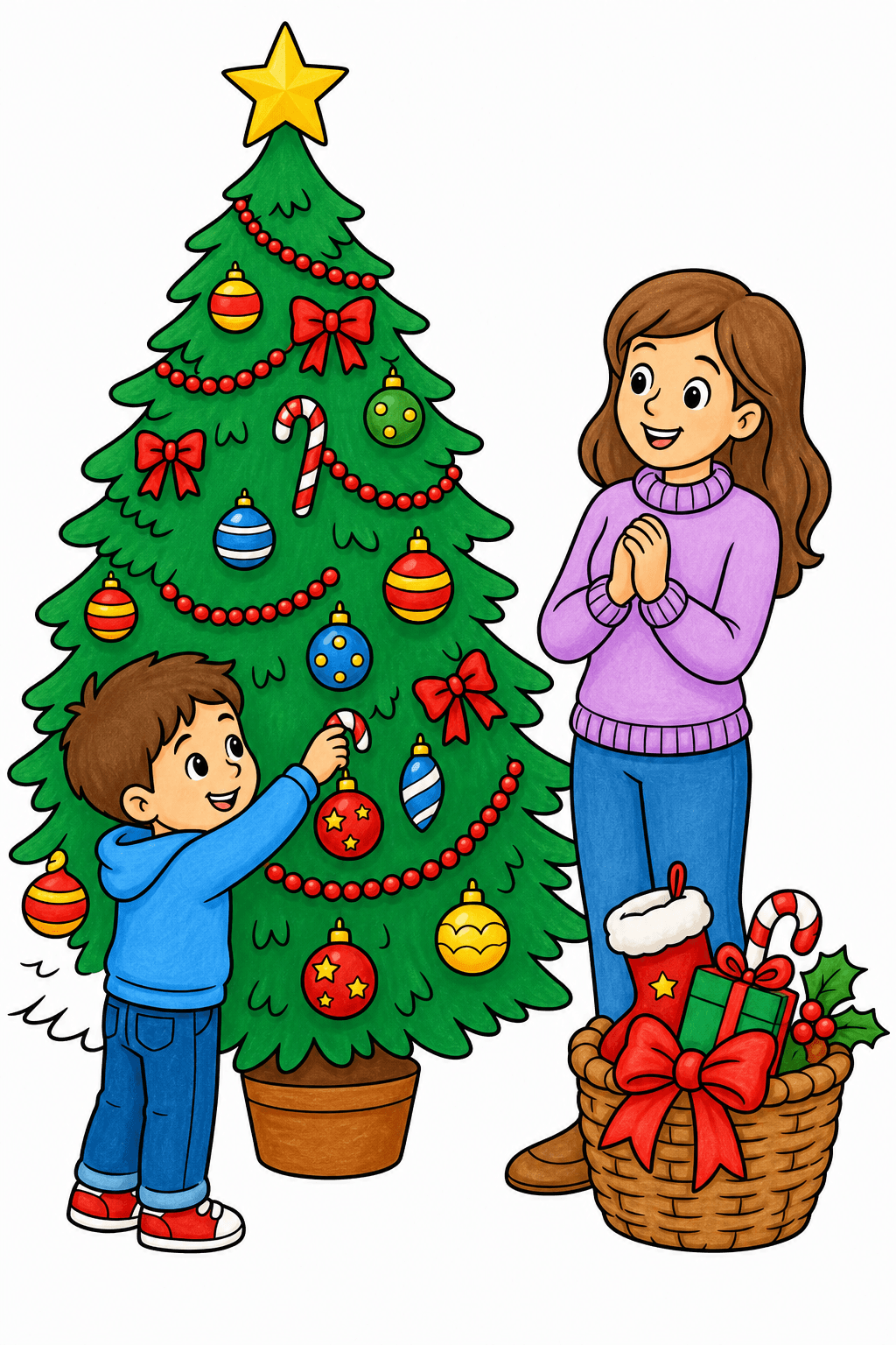 Children Decorating the Christmas Tree marker colorized preview
