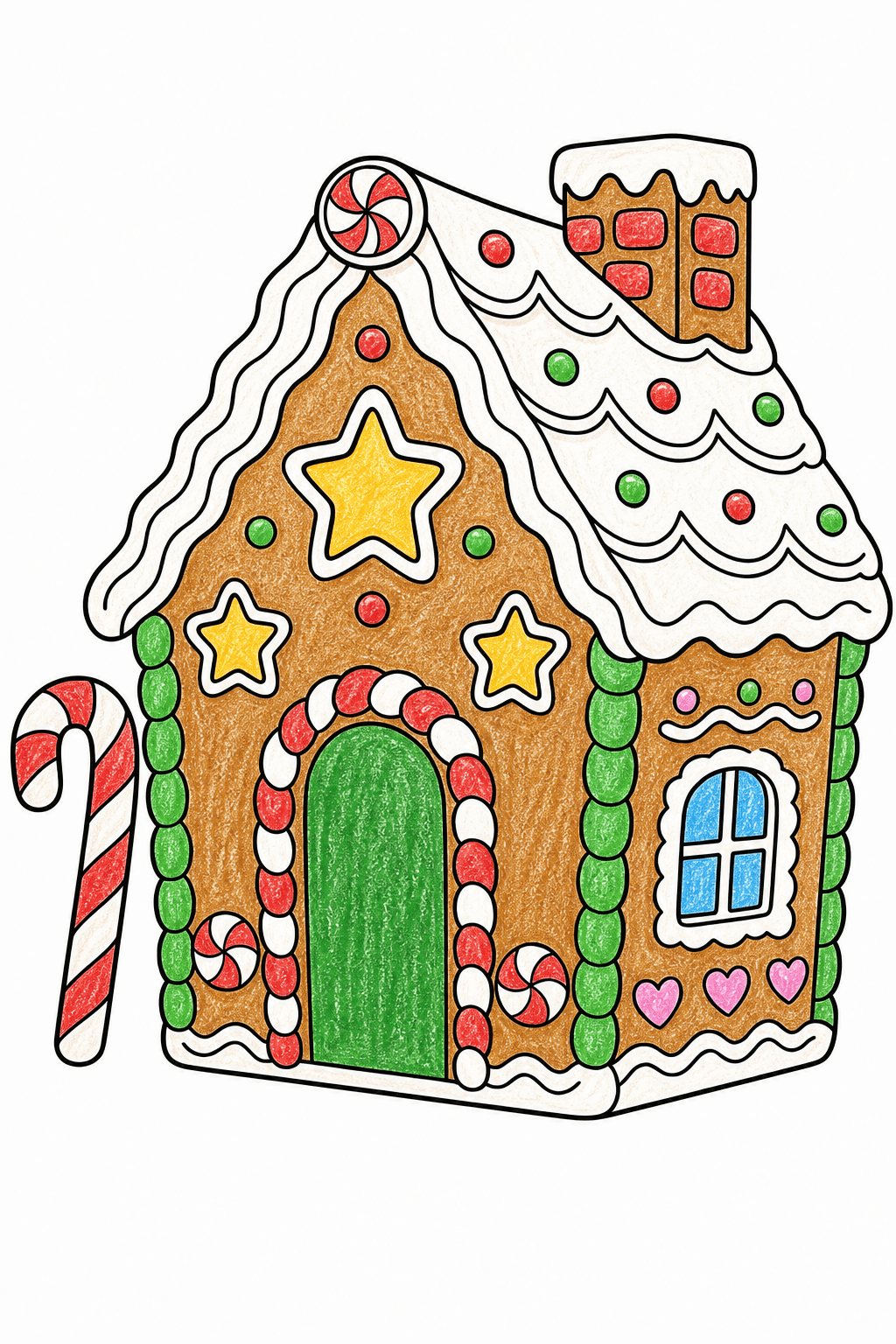 Gingerbread House with Candy Decorations crayon colorized preview