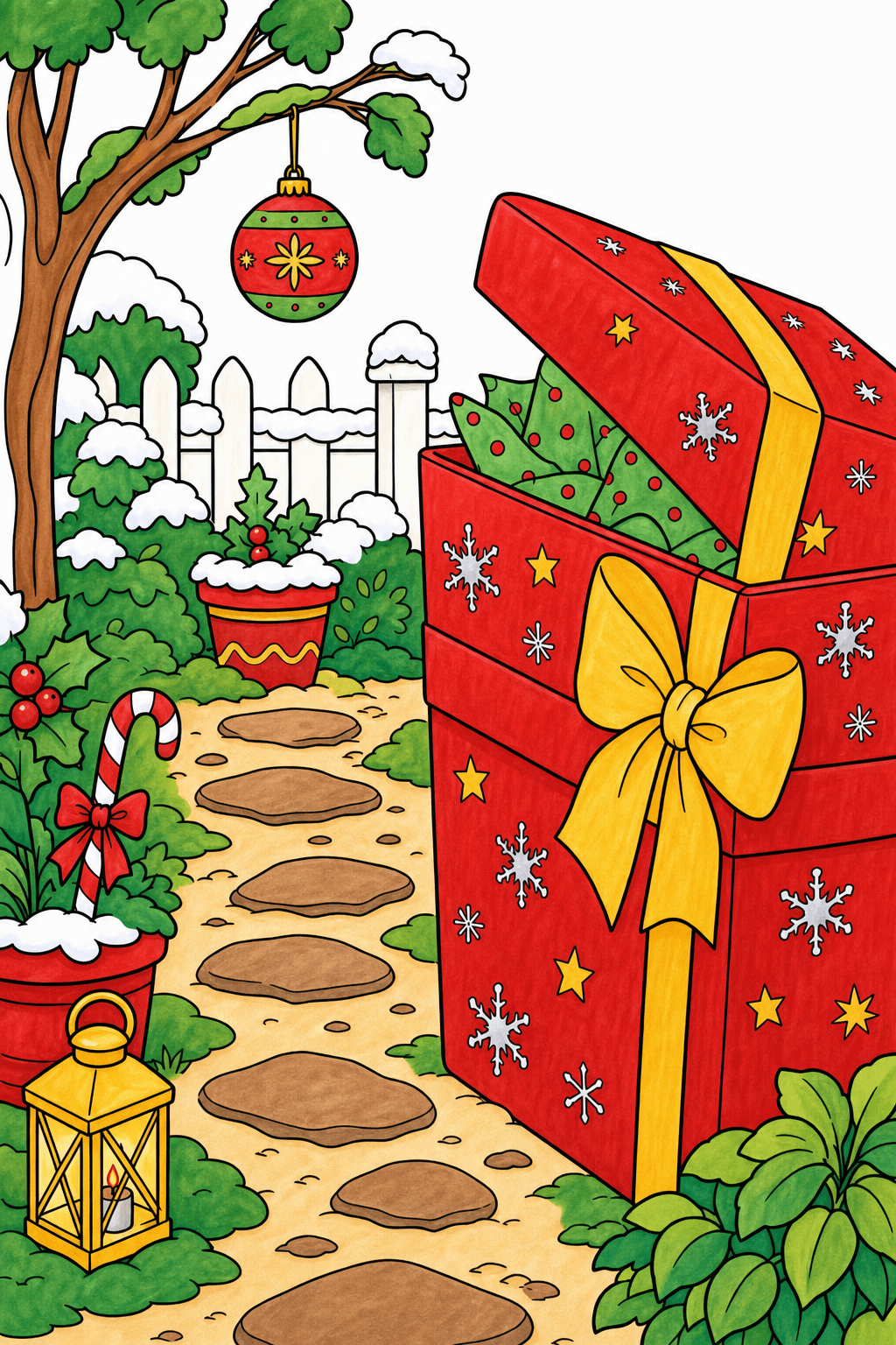Christmas Gift Box Garden Coloring Page marker colorized preview
