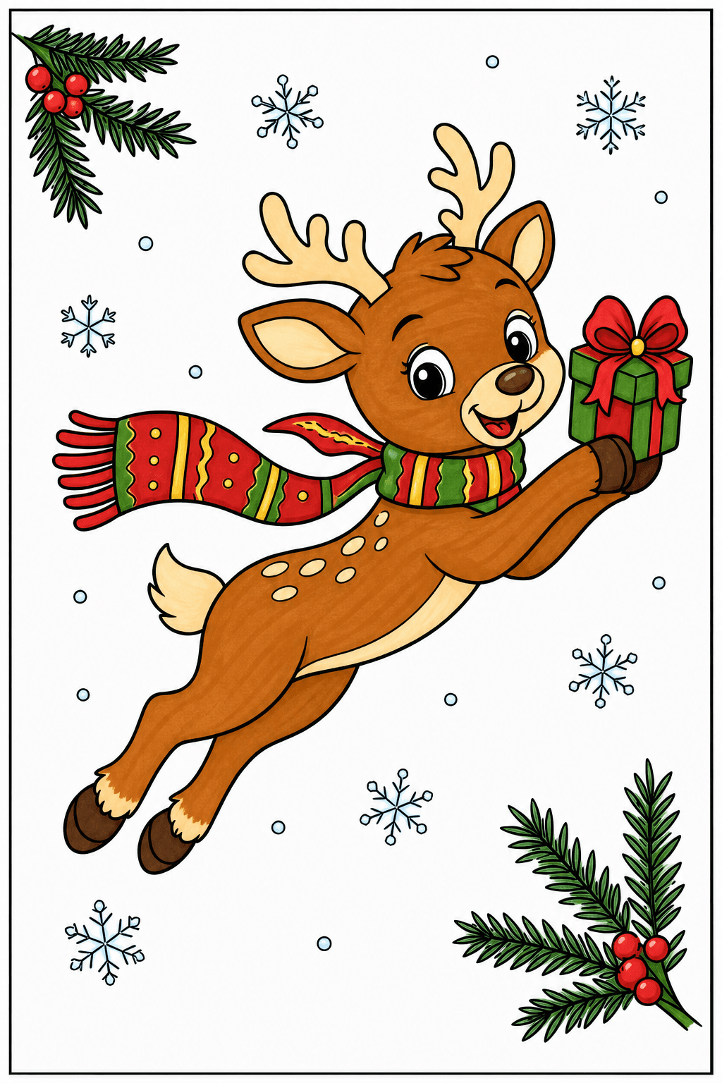 Reindeer Carrying a Christmas Present Coloring Page marker colorized preview
