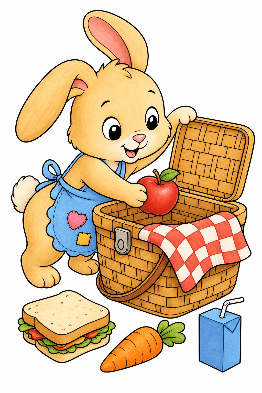 Bunny Packing a Picnic Basket storybook colorized preview