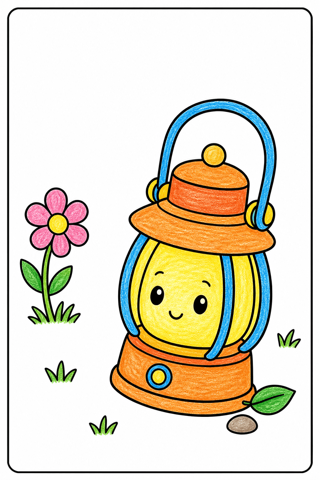 Smiling Lantern Beside a Flower crayon colorized preview