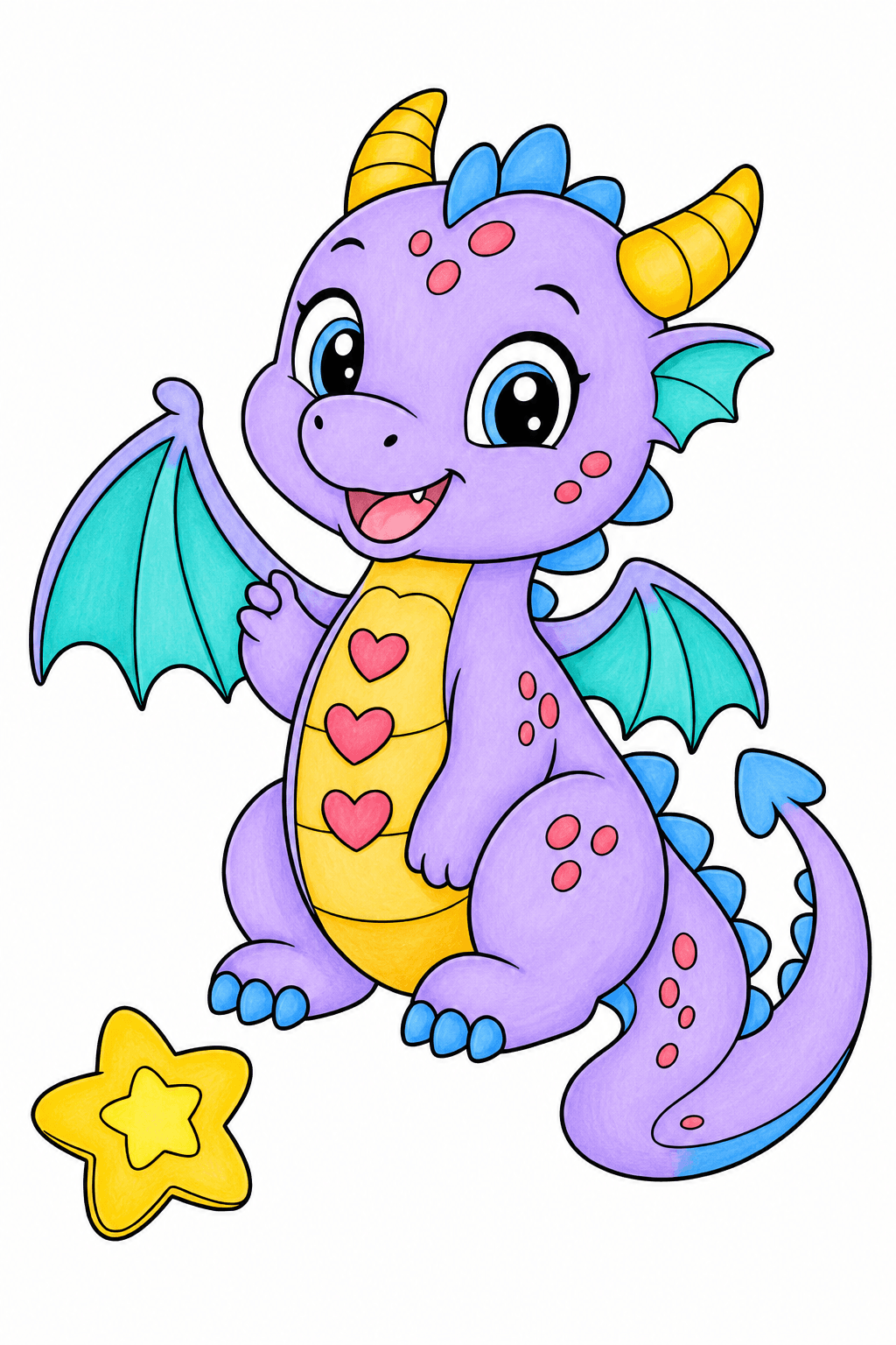 Smiling Baby Dragon with Heart-Shaped Belly Marks marker colorized preview