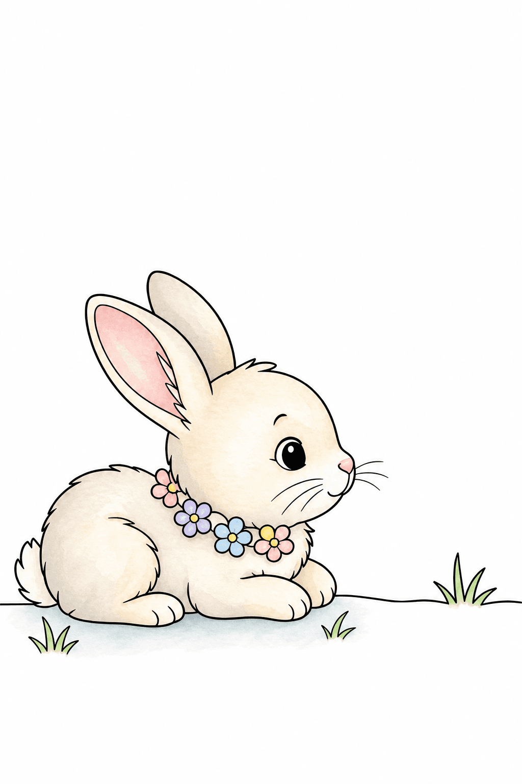 Bunny with a Flower Garland Coloring Page watercolor colorized preview