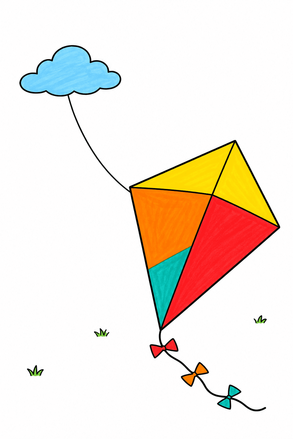 Kite with Bows and a Cloud Coloring Page marker colorized preview