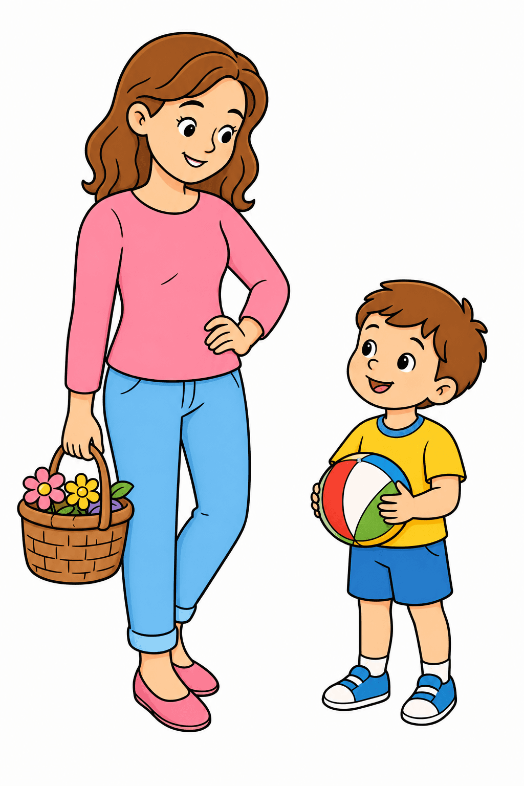 Woman and Boy with a Ball Coloring Page clean-digital colorized preview
