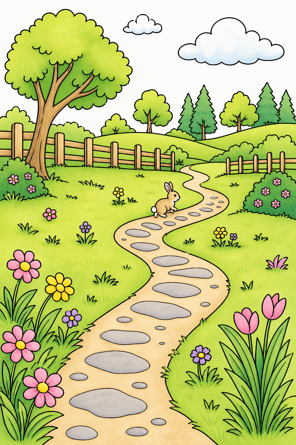 Rabbit Beside a Winding Country Path storybook colorized preview