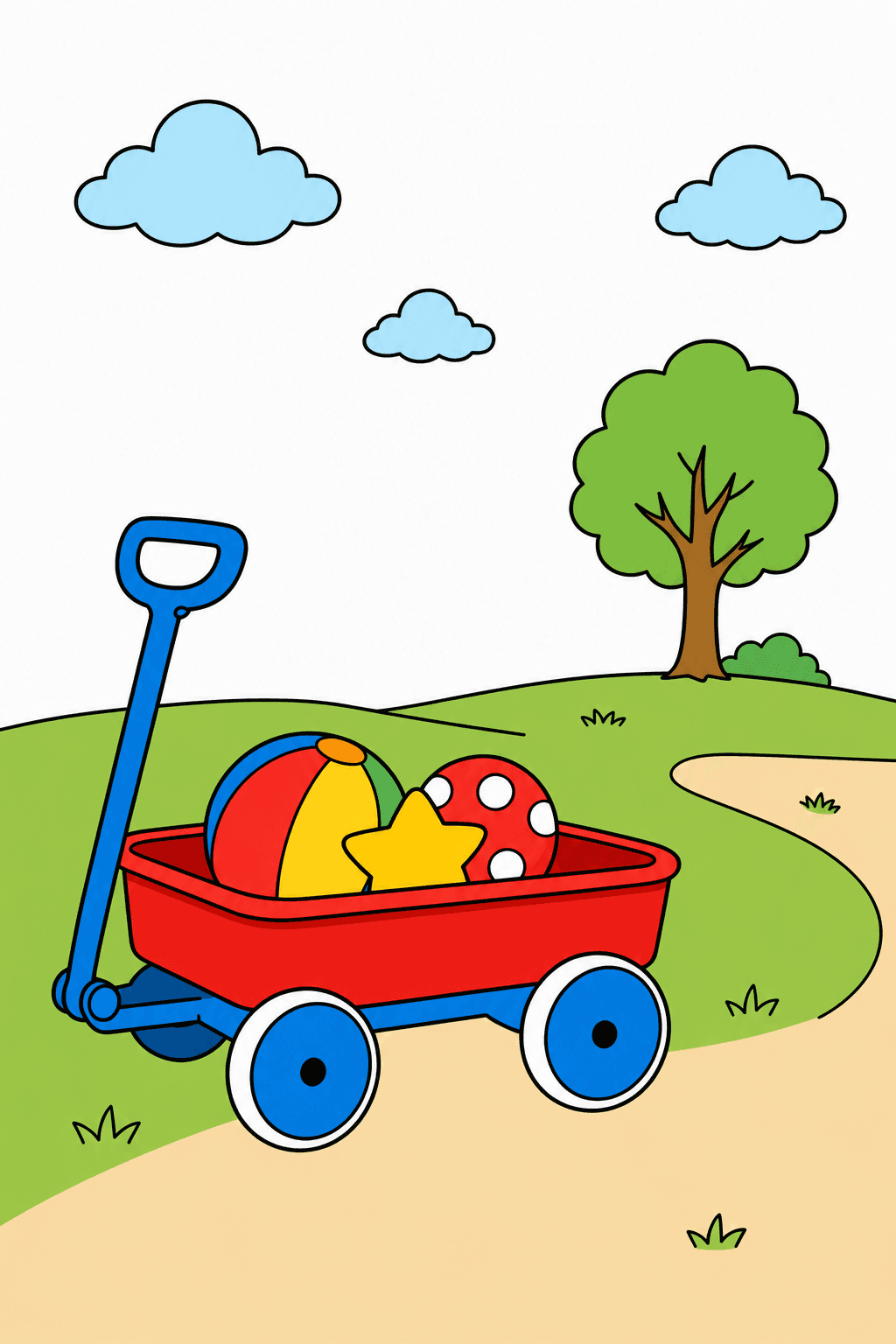 Toy Wagon on a Winding Park Path clean-digital colorized preview
