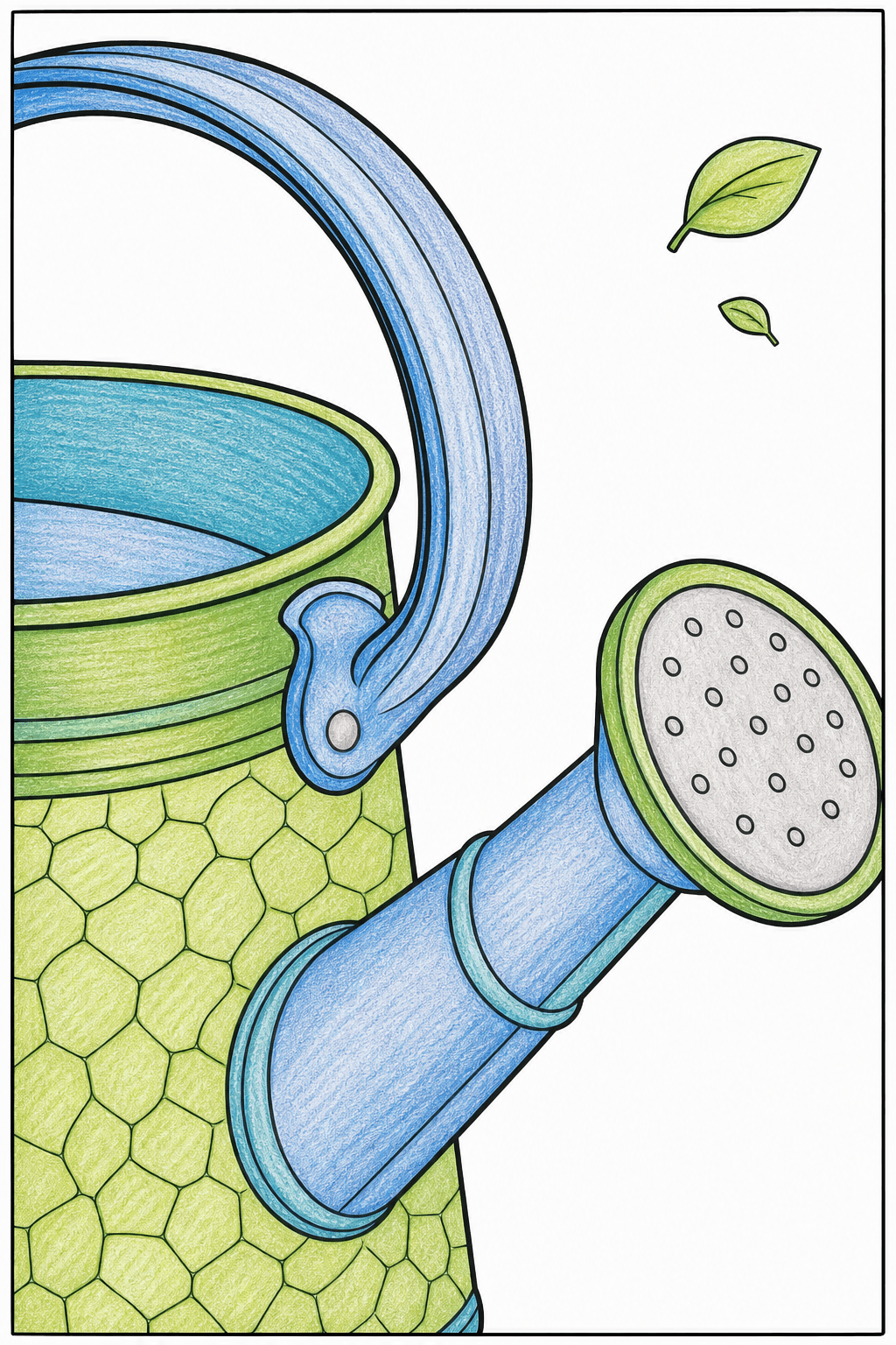 Close-Up Watering Can with Sprinkler Head colored-pencil colorized preview