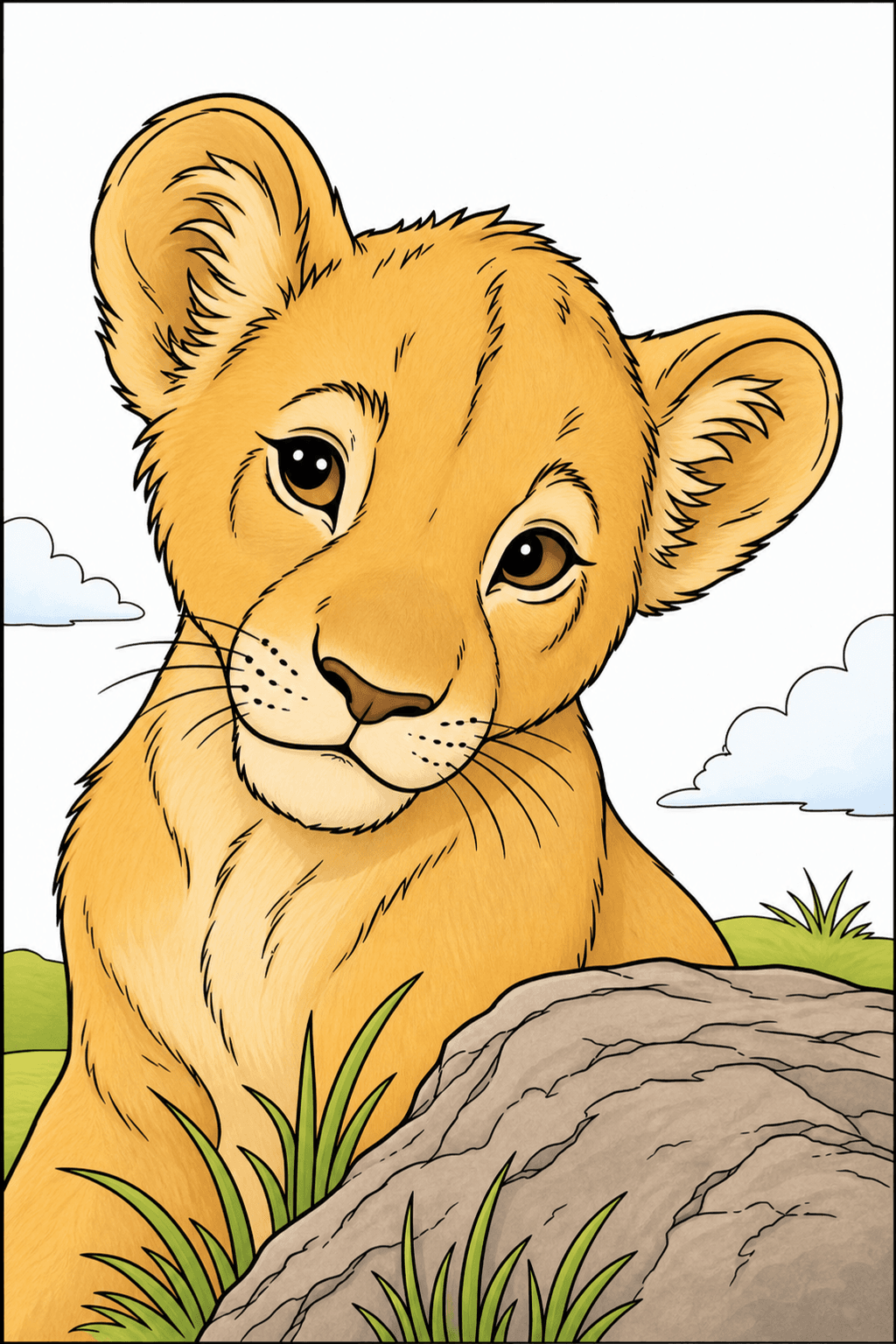 Close-Up Lion Cub Beside a Rock clean-digital colorized preview