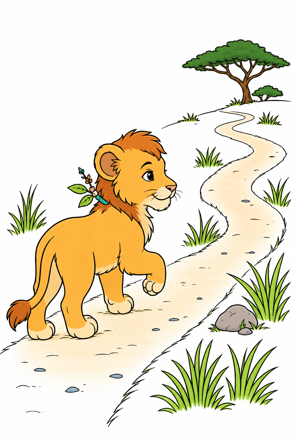 Lion Cub Walking Along a Winding Path clean-digital colorized preview