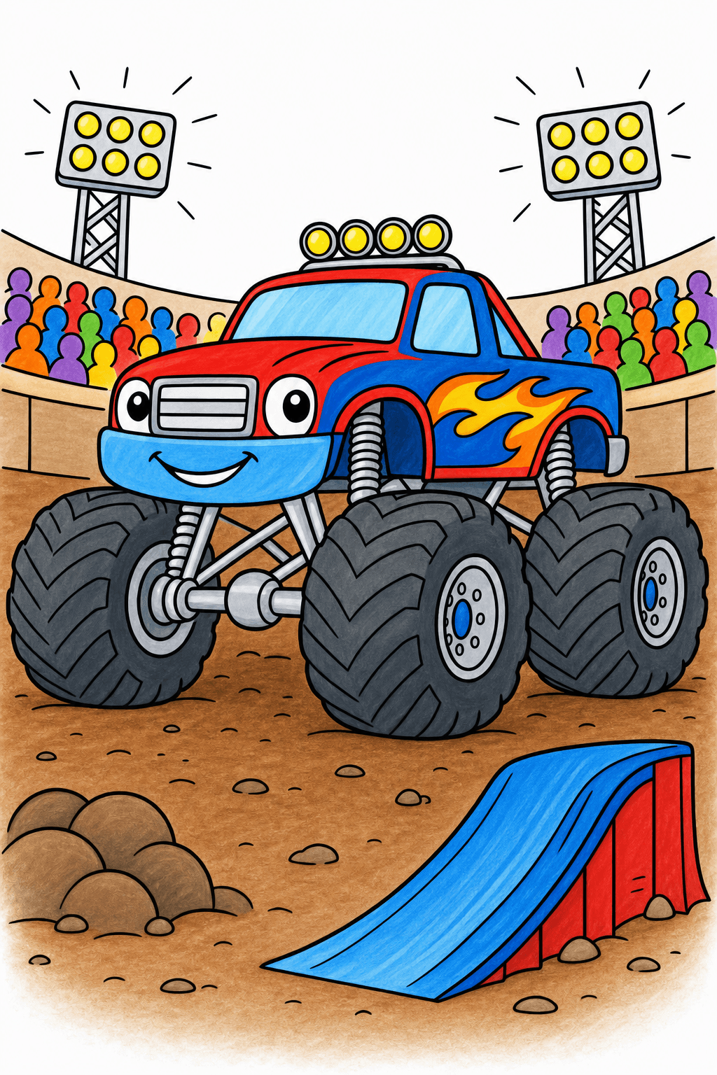 Smiling Monster Truck in an Arena marker colorized preview