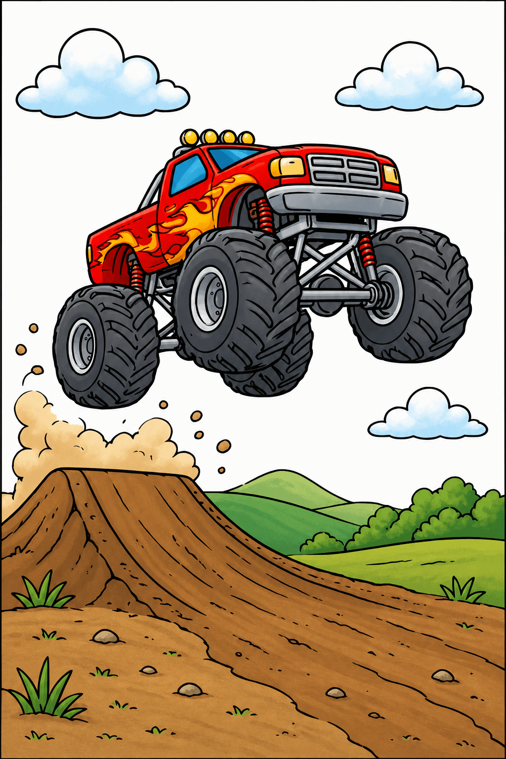 Monster Truck Jumping Over a Dirt Road Ramp clean-digital colorized preview
