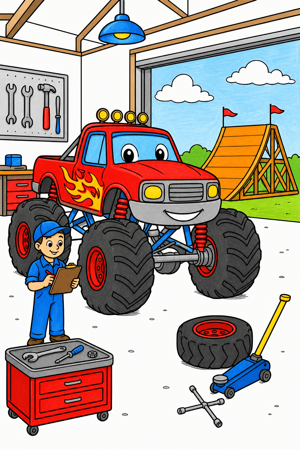 Monster Truck Checkup by a Stunt Ramp marker colorized preview