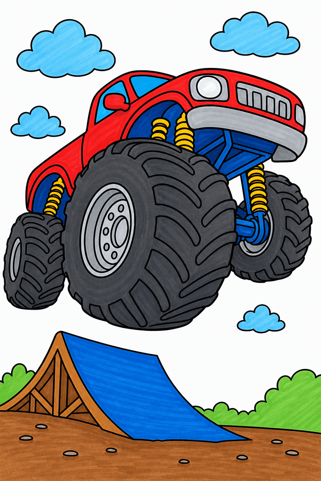 Monster Truck Jump with a Giant Tire Close-Up marker colorized preview