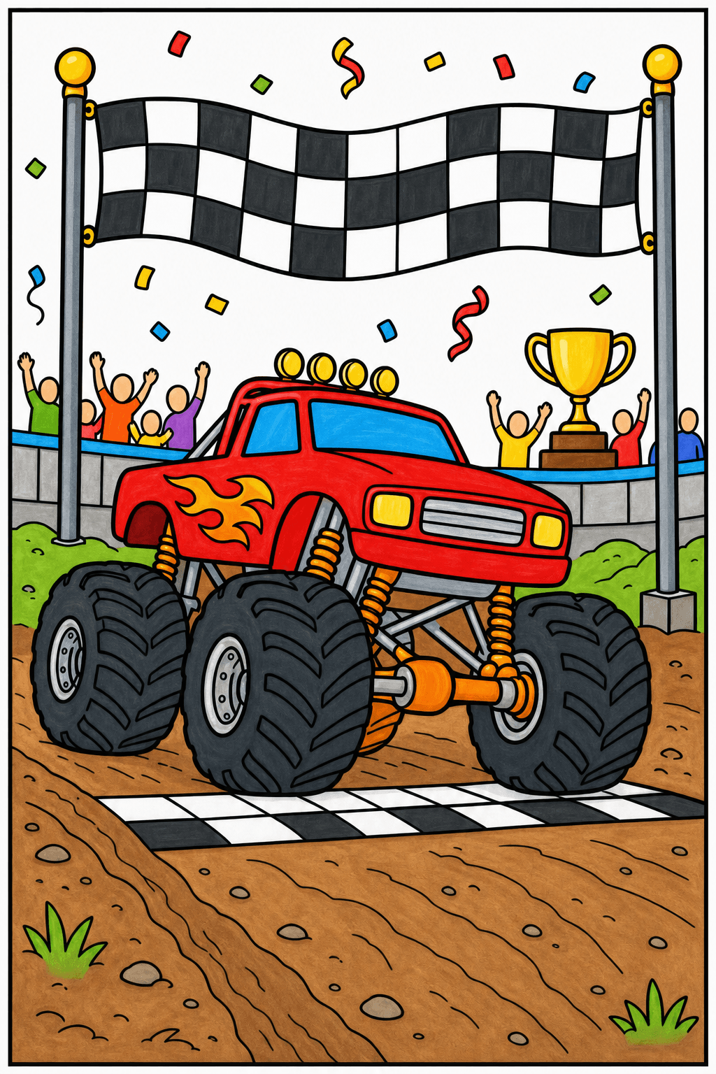 Monster Truck Crossing the Finish Mark marker colorized preview