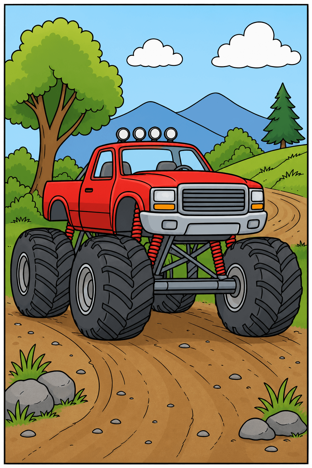 Monster Truck on a Mountain Dirt Road clean-digital colorized preview