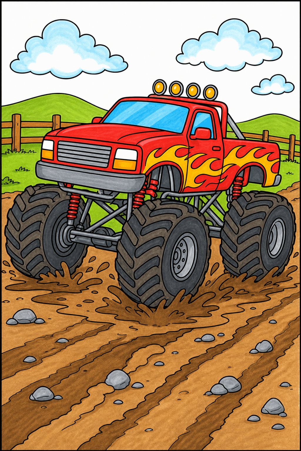 Realistic Monster Truck on a Muddy Track marker colorized preview