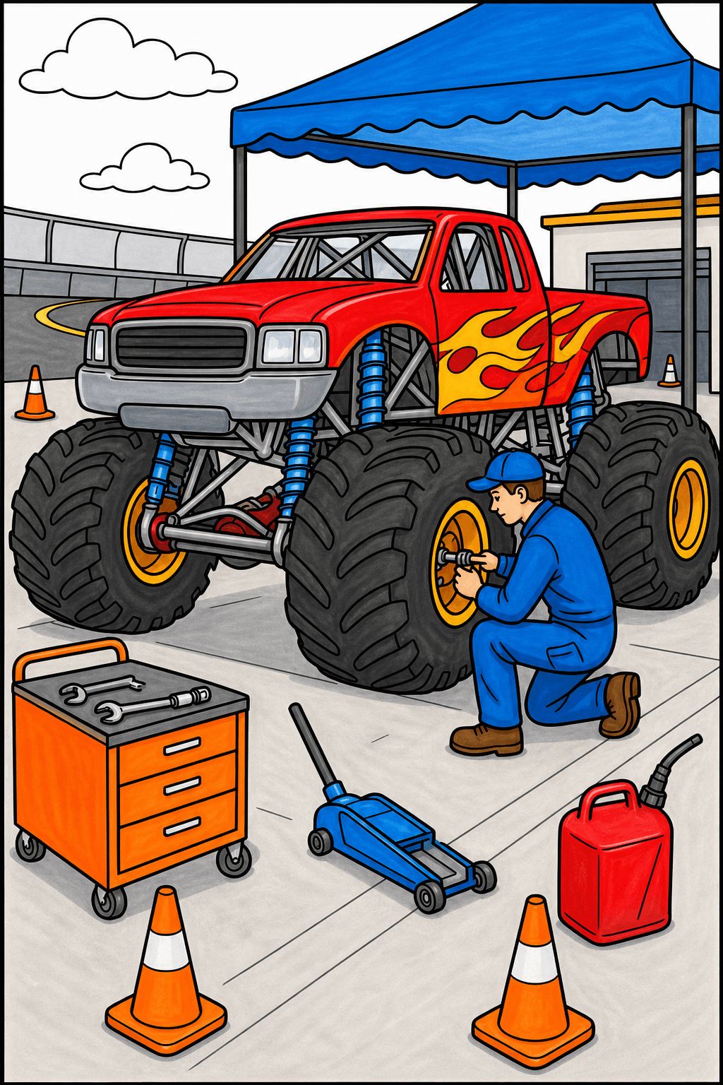 Monster Truck Pit Stop with a Mechanic marker colorized preview