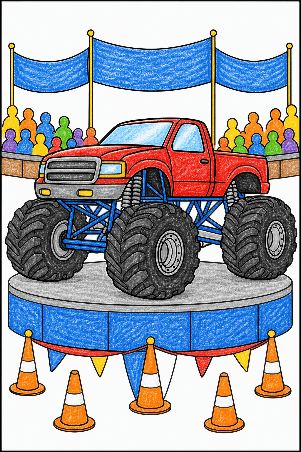 Monster Truck on an Arena Display Platform crayon colorized preview