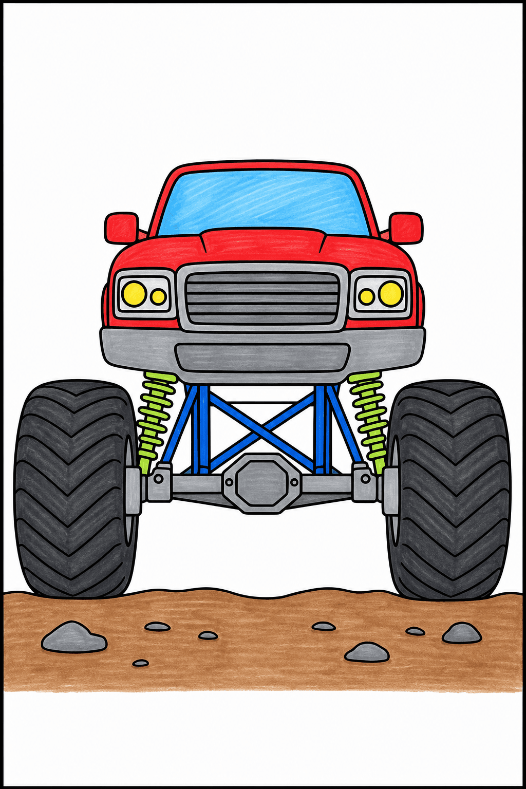 Monster Truck From the Front With Visible Suspension marker colorized preview