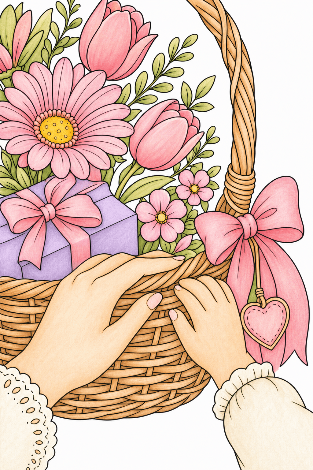 Flower Gift Basket for Mother's Day storybook colorized preview