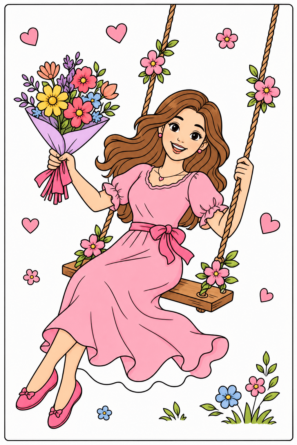 Girl on a Floral Swing for Mother's Day clean-digital colorized preview
