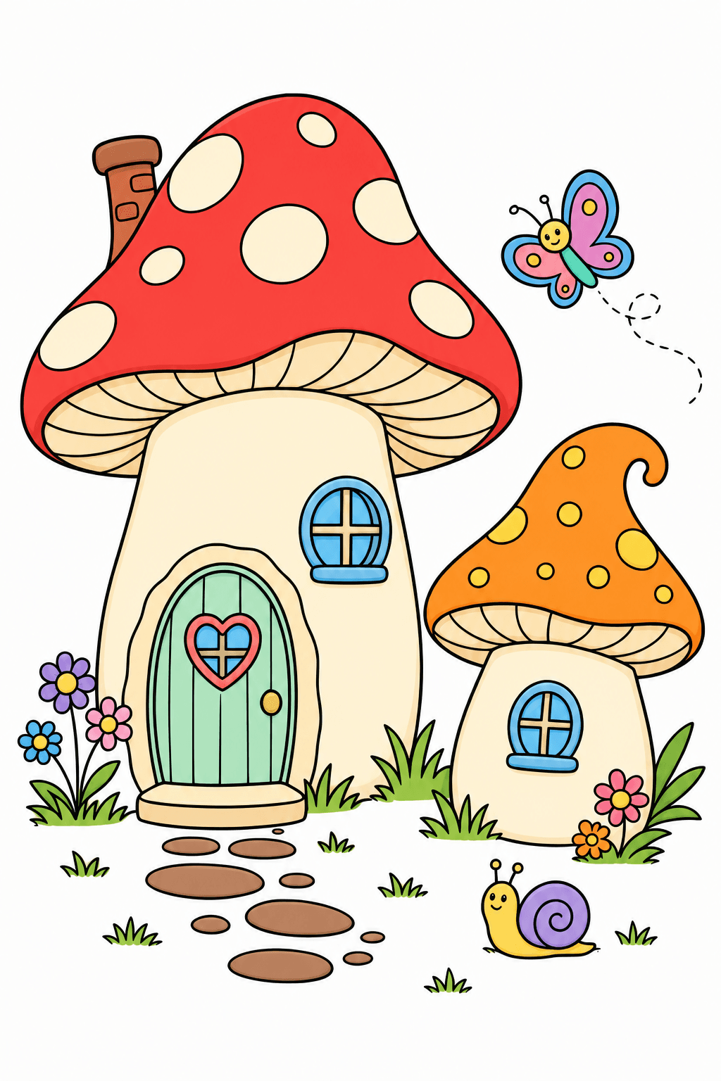 Mushroom Cottages in a Garden clean-digital colorized preview