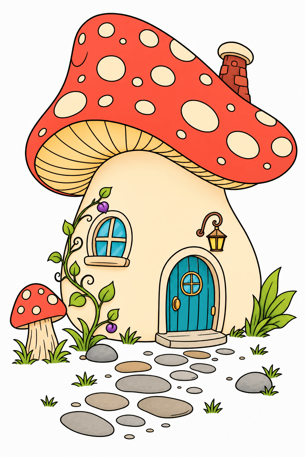 Spotted Mushroom House with a Stone Path clean-digital colorized preview
