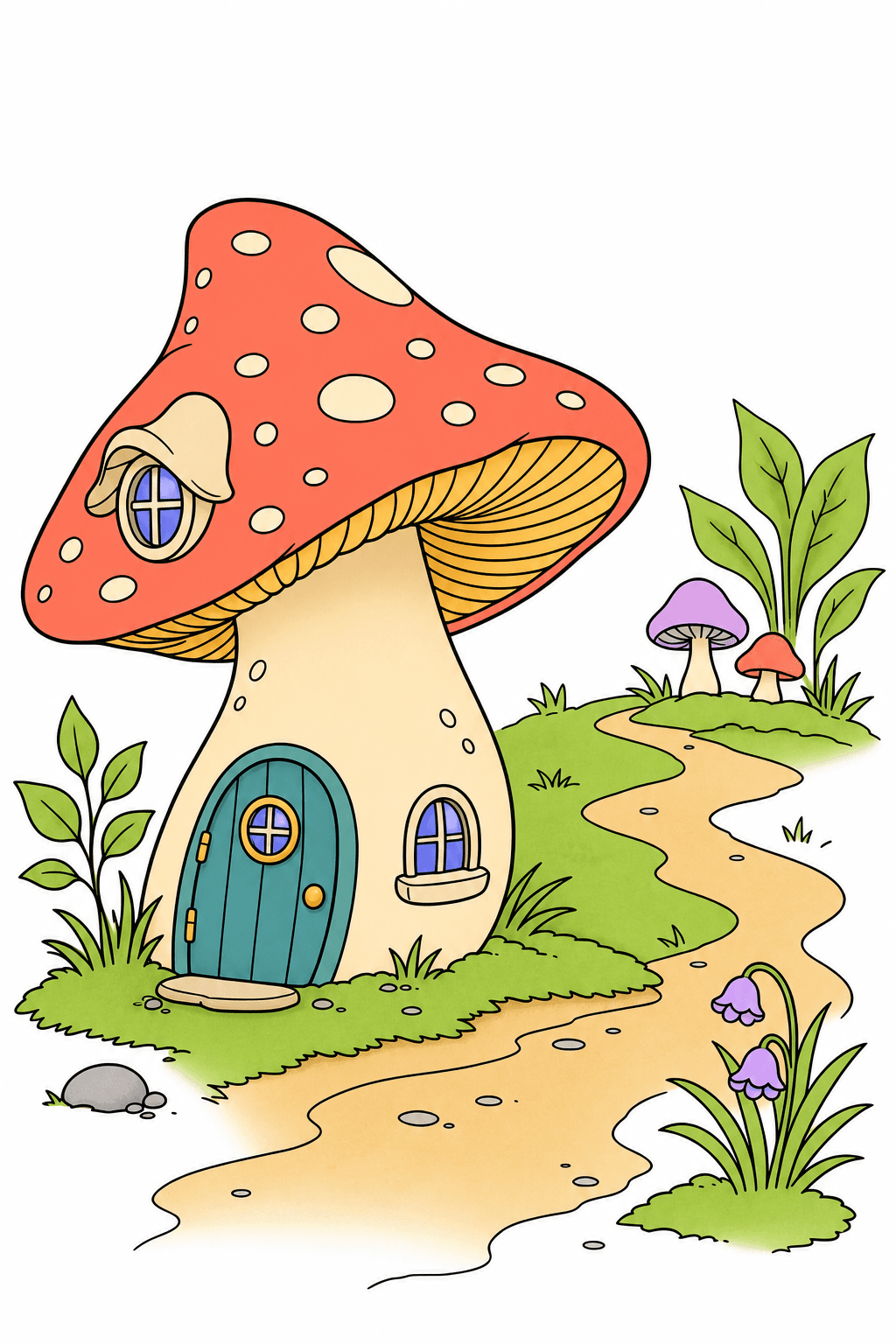 Mushroom House Beside a Winding Path clean-digital colorized preview