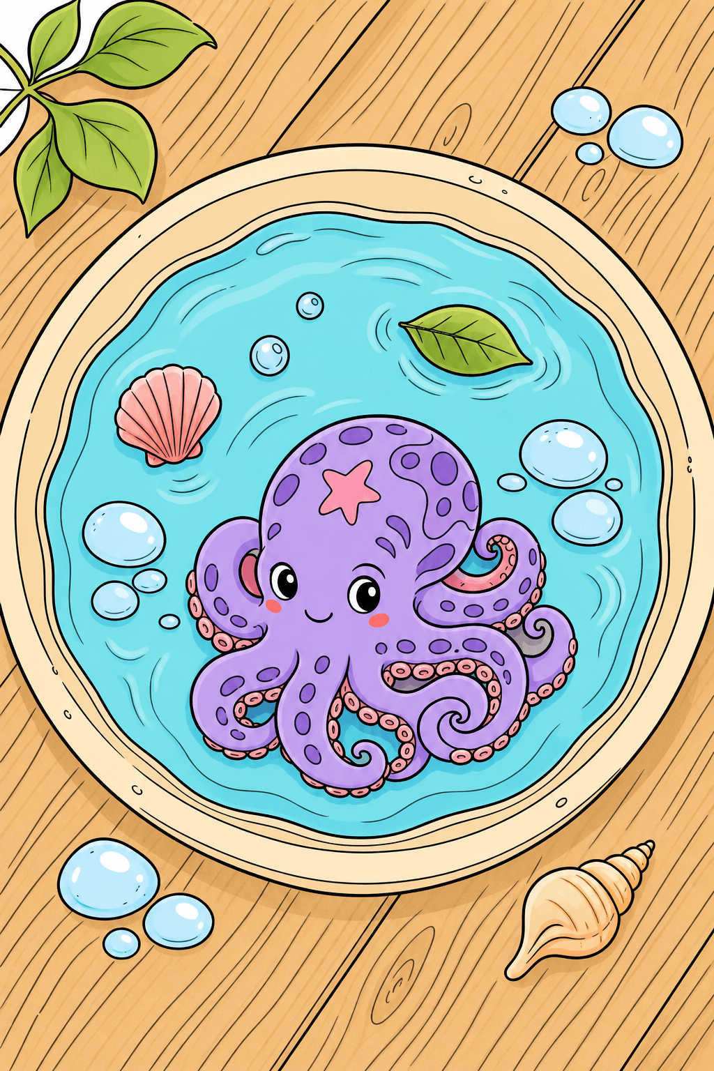 Octopus in a Water Bowl Coloring Page clean-digital colorized preview